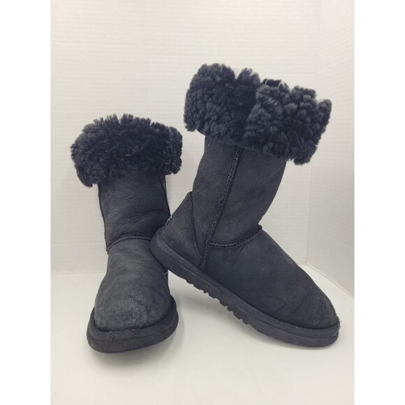 UGG Women's Australia Tall Sheepskin Suede Boots Black Style 5815 Size 5 EU 36 - Picture 1 of 15